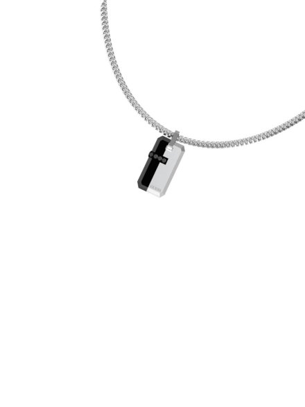 GUESS NOIR srebrny naszyjnik łańcuszek męski nieśmiertelnik JUMN05104JW