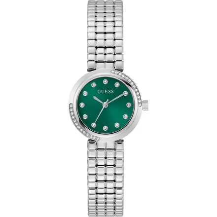 Guess Clara zegarek damski srebrny z zieloną tarczą na bransolecie GW0930L1