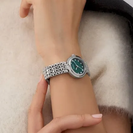 Guess Clara zegarek damski srebrny z zieloną tarczą na bransolecie GW0930L1