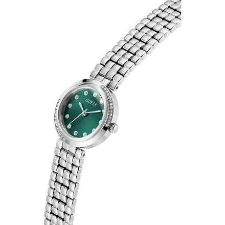 Guess Clara zegarek damski srebrny z zieloną tarczą na bransolecie GW0930L1