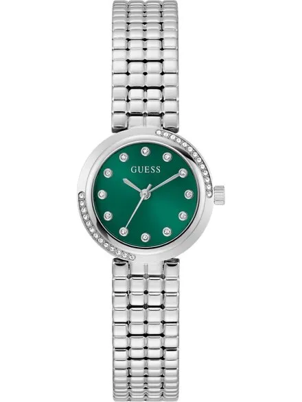 Guess Clara zegarek damski srebrny z zieloną tarczą na bransolecie GW0930L1