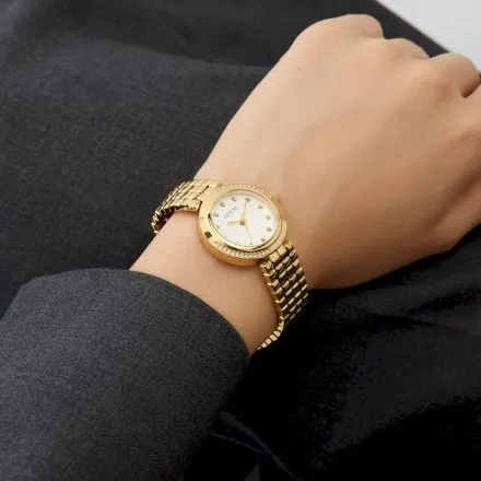 Guess Clara zegarek damski złoty ze srebrną tarczą na bransolecie GW0930L2