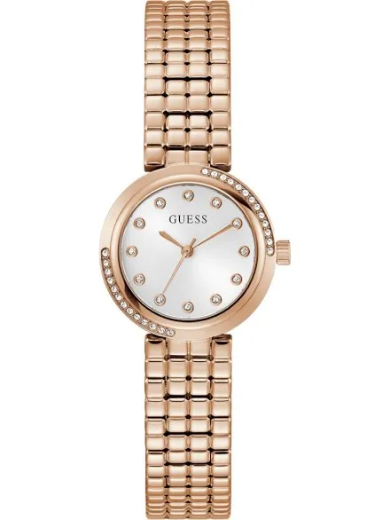 Guess Clara zegarek damski różowozłoty ze srebrną tarczą na bransolecie GW0930L3
