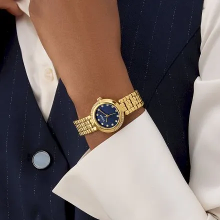 Guess Clara zegarek damski złoty z granatową tarczą na bransolecie GW0930L4