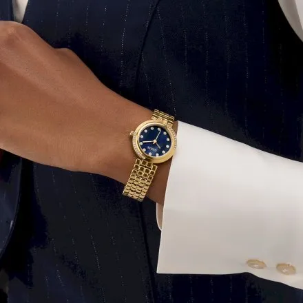 Guess Clara zegarek damski złoty z granatową tarczą na bransolecie GW0930L4