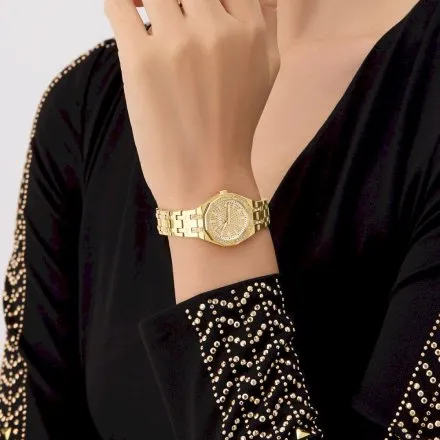 Guess Pixie zegarek damski złoty na bransolecie z kryształkami GW0931L2