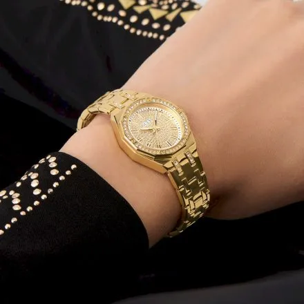 Guess Pixie zegarek damski złoty na bransolecie z kryształkami GW0931L2