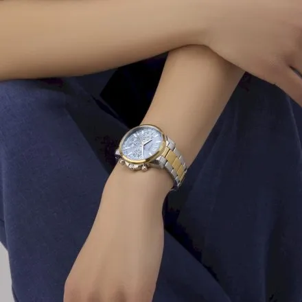 Guess Bailey zegarek damski srebrno-złoty na bransolecie multidata GW0933L3