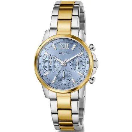 Guess Bailey zegarek damski srebrno-złoty na bransolecie multidata GW0933L3