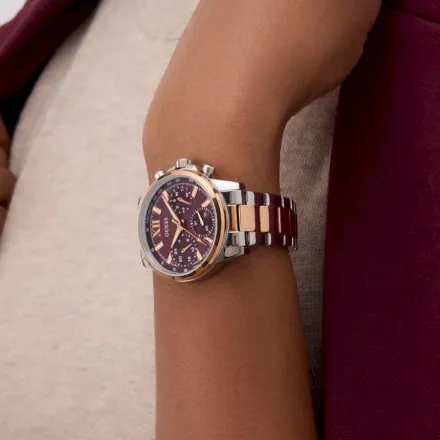 Guess Bailey zegarek damski srebrno-różowozłoty na bransolecie multidata GW0933L5