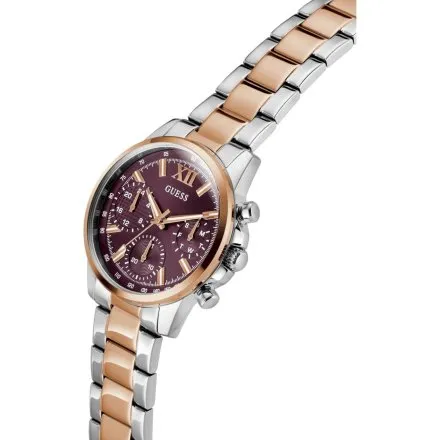 Guess Bailey zegarek damski srebrno-różowozłoty na bransolecie multidata GW0933L5