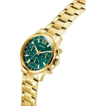 Guess Bailey zegarek damski złoty na bransolecie zielona tarcza multidata GW0933L6