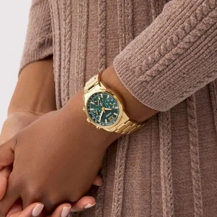 Guess Bailey zegarek damski złoty na bransolecie zielona tarcza multidata GW0933L6