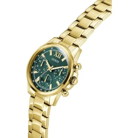 Guess Bailey zegarek damski złoty na bransolecie zielona tarcza multidata GW0933L6