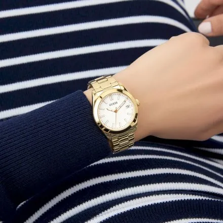 Guess Alice złoty zegarek damski na bransolecie z datownikiem GW0934L2