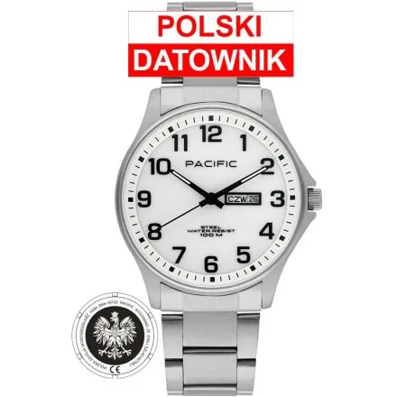 Pacific Polska SMB-1073D-01 srebrny męski zegarek z orłem i polskim datownikiem