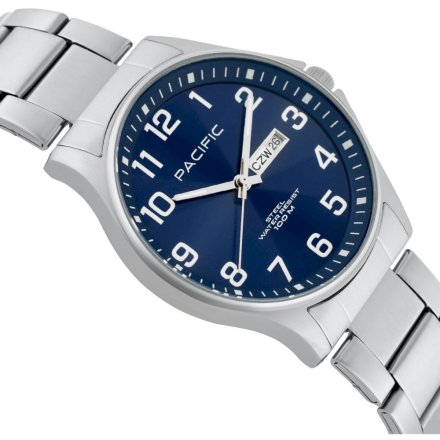 Pacific Polska SMB-1073D-03 srebrno-niebieski męski zegarek i polskim datownikiem