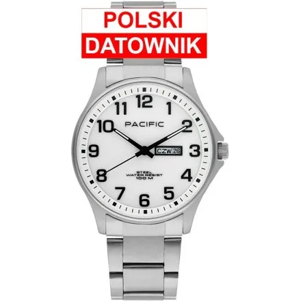 Pacific Polska SMB-1073D-07 srebrny męski zegarek z orłem i polskim datownikiem