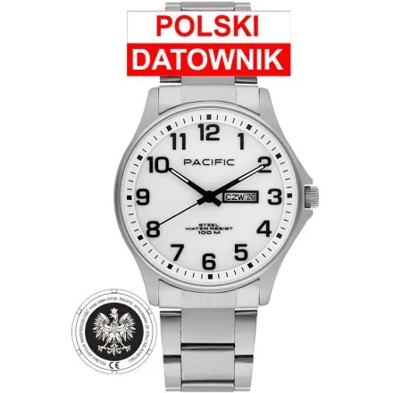 Pacific Polska SMB-1073D-07 srebrny męski zegarek z orłem i polskim datownikiem
