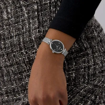 Guess Ruby srebrny zegarek damski na bransolecie z czarną tarczą GW0935L1