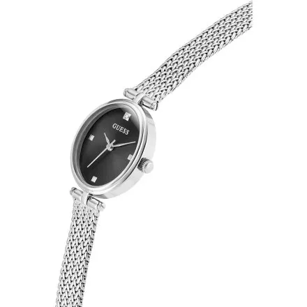 Guess Ruby srebrny zegarek damski na bransolecie z czarną tarczą GW0935L1