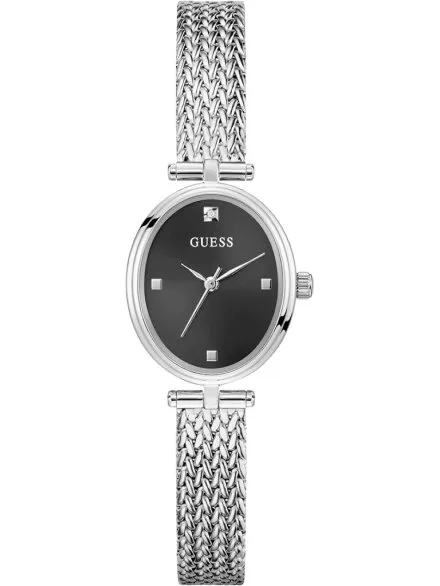 Guess Ruby srebrny zegarek damski na bransolecie z czarną tarczą GW0935L1