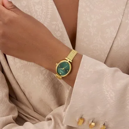 Guess Ruby złoty zegarek damski na bransolecie z zieloną tarczą GW0935L2