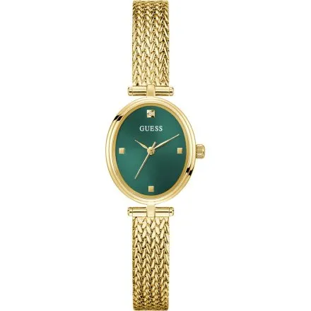 Guess Ruby złoty zegarek damski na bransolecie z zieloną tarczą GW0935L2