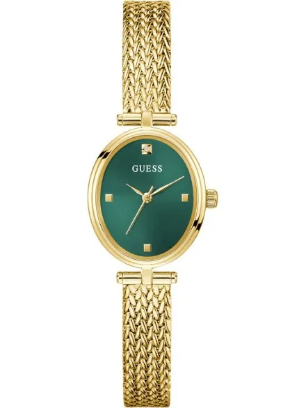 Guess Ruby złoty zegarek damski na bransolecie z zieloną tarczą GW0935L2
