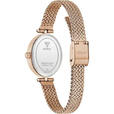 Guess Ruby różowozłoty zegarek damski na bransolecie z bordową tarczą GW0935L3