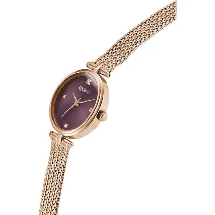 Guess Ruby różowozłoty zegarek damski na bransolecie z bordową tarczą GW0935L3