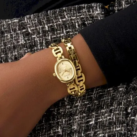 Guess Vivian złoty zegarek damski na podwójnej bransolecie GW0940L2
