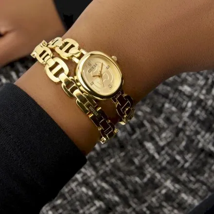 Guess Vivian złoty zegarek damski na podwójnej bransolecie GW0940L2