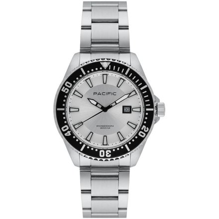 Pacific Poseidon SMPB-2001-06 srebrny męski zegarek na bransolecie wodoodporny 200M