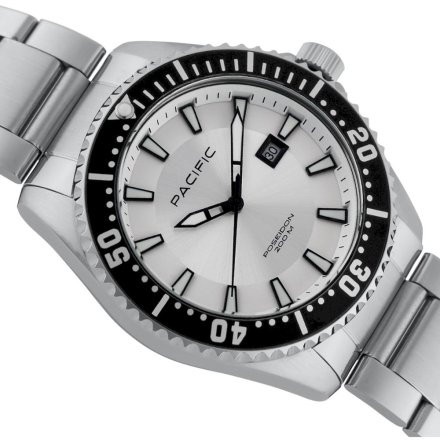 Pacific Poseidon SMPB-2001-06 srebrny męski zegarek na bransolecie wodoodporny 200M