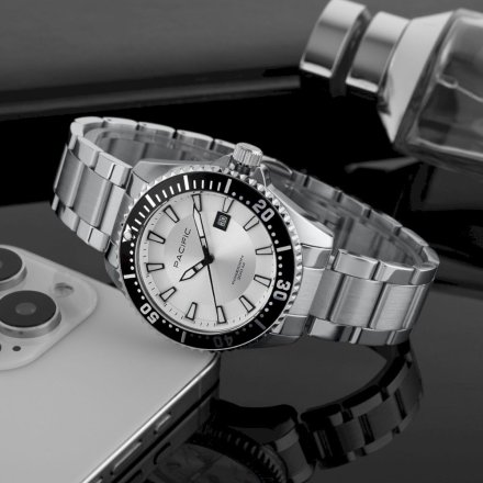 Pacific Poseidon SMPB-2001-06 srebrny męski zegarek na bransolecie wodoodporny 200M
