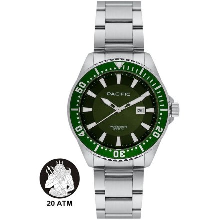 Pacific Poseidon SMPB-2001-07 zielony męski zegarek na bransolecie wodoodporny 200M