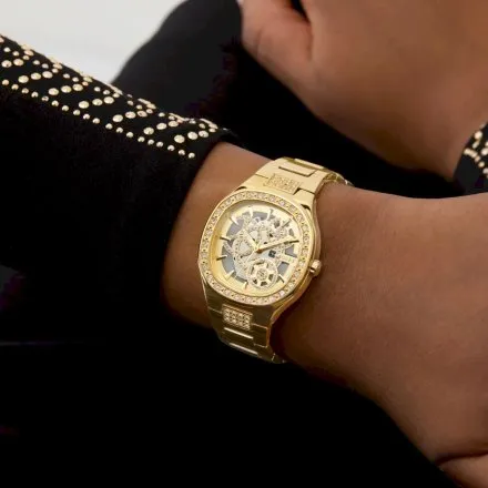 Guess Electra złoty zegarek damski na bransolecie kryształki GW0941L2