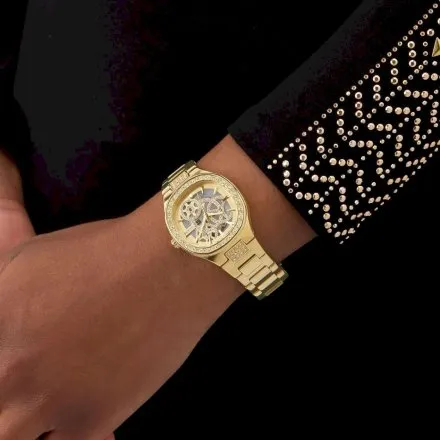 Guess Electra złoty zegarek damski na bransolecie kryształki GW0941L2