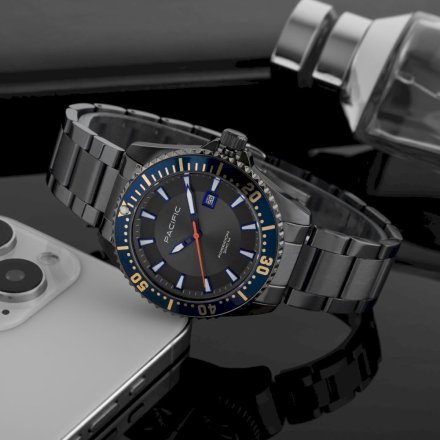 Pacific Poseidon SMPB-2001-08 szary męski zegarek na bransolecie wodoodporny 200M