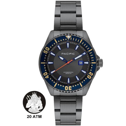 Pacific Poseidon SMPB-2001-08 szary męski zegarek na bransolecie wodoodporny 200M