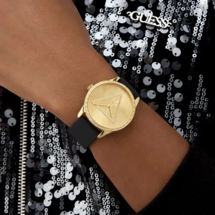 Guess Roxy zegarek damski złoty na czarnym pasku GW0942L2