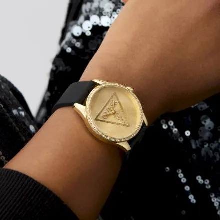 Guess Roxy zegarek damski złoty na czarnym pasku GW0942L2