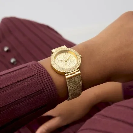 Guess Ivy zegarek damski złoty z kryształkami na pasku GW0943L2