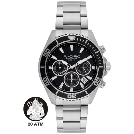 Pacific Poseidon SMPB-2004-01 czarny męski zegarek na bransolecie chronograf 200M