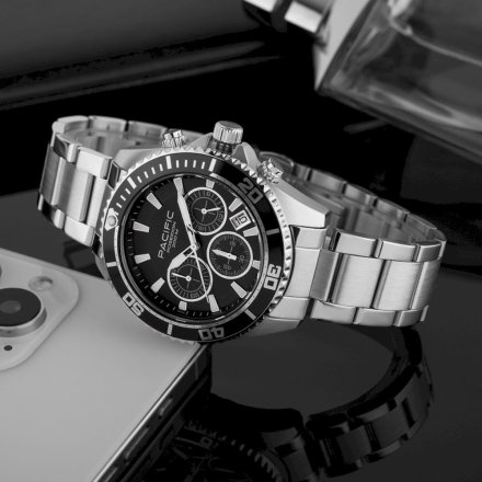 Pacific Poseidon SMPB-2004-01 czarny męski zegarek na bransolecie chronograf 200M