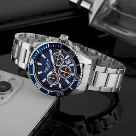 Pacific Poseidon SMPB-2004-02 niebieski męski zegarek na bransolecie chronograf 200M