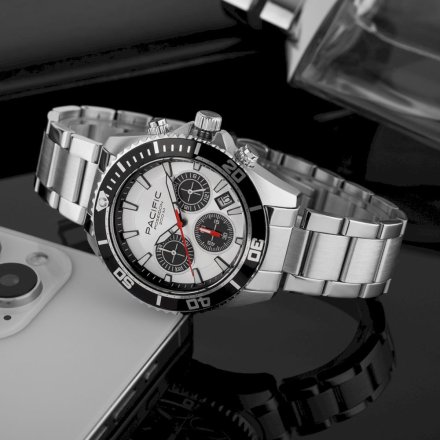 Pacific Poseidon SMPB-2004-03 srebrny męski zegarek na bransolecie chronograf 200M