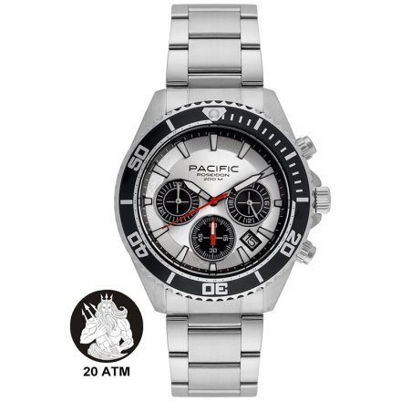 Pacific Poseidon SMPB-2004-03 srebrny męski zegarek na bransolecie chronograf 200M