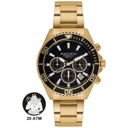 Pacific Poseidon SMPB-2004-04 złoty męski zegarek na bransolecie chronograf 200M